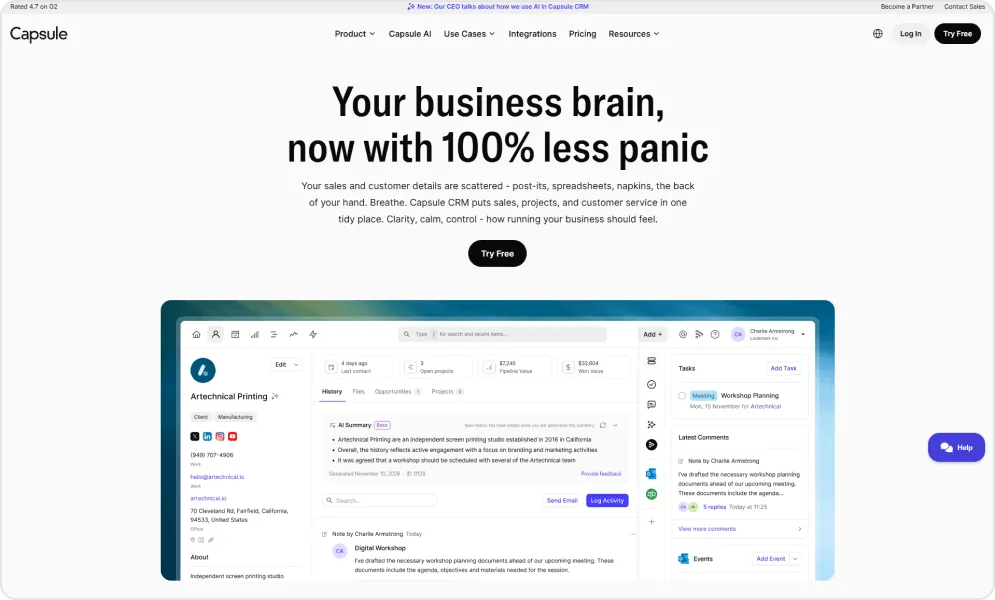 Capsule CRM Dashboard