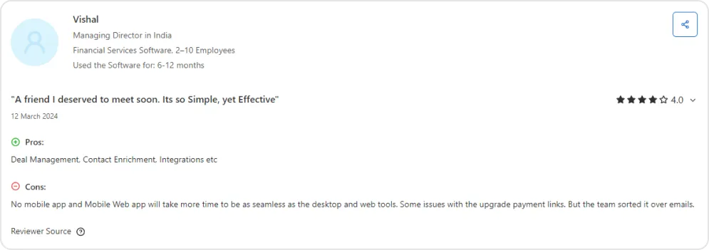 Screenshot of a user review of Folk