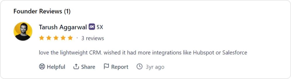 Screenshot of a user review of Salesflare