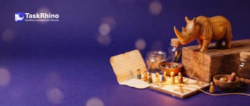 A small wooden rhino watches a line of small wooden peg figures walk along a golden thread from a paper roster card onto a fresh tile board.