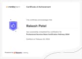monday.com certificate of achievement: Professional Services Roles Certification Pathway 2024, awarded to Rakesh Patel, certified on February 22, 2024
