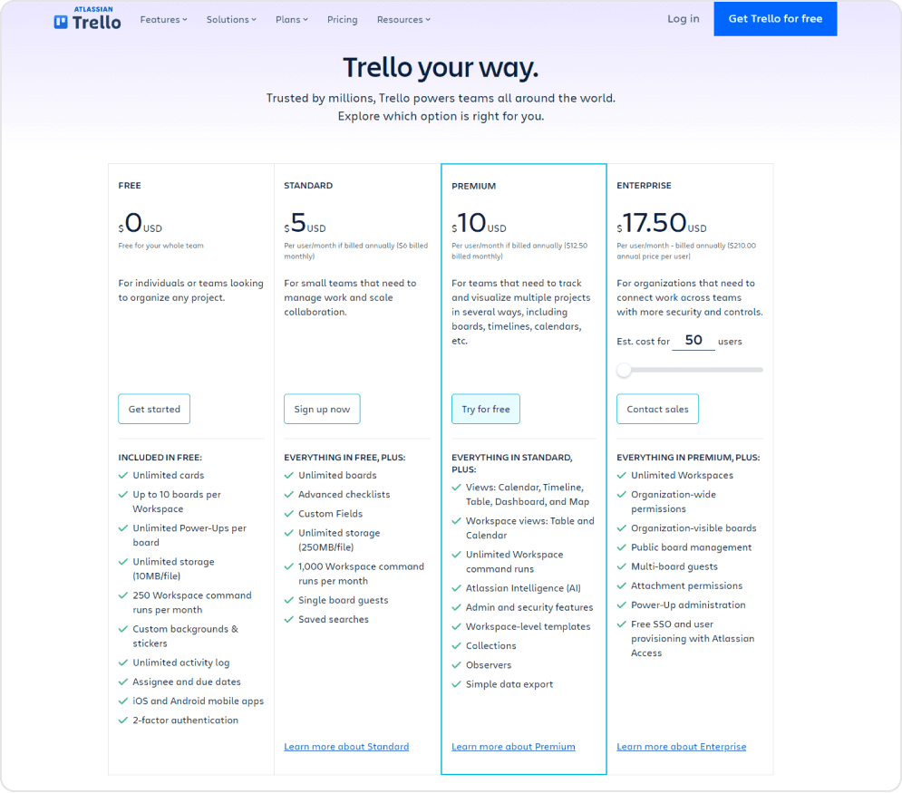 Trello Pricing and Plans