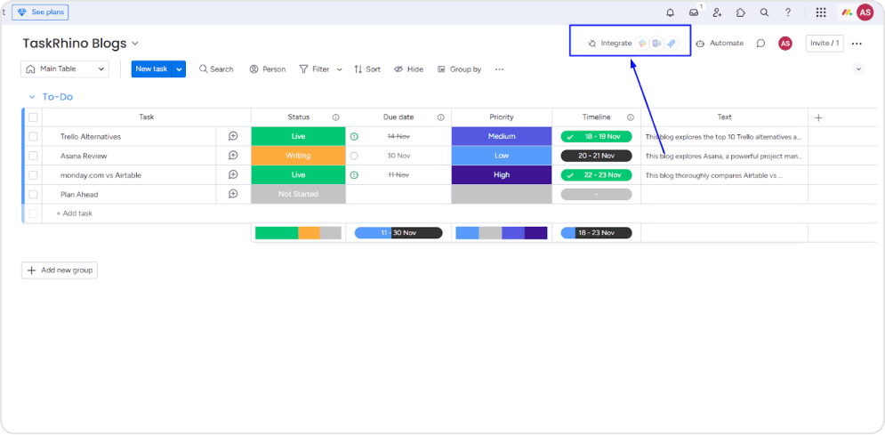 Navigate to the integrations center