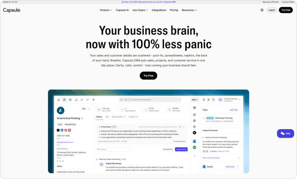 Capsule CRM Dashboard