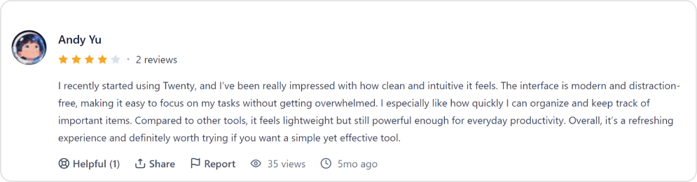 Twenty Reviews - Product hunt