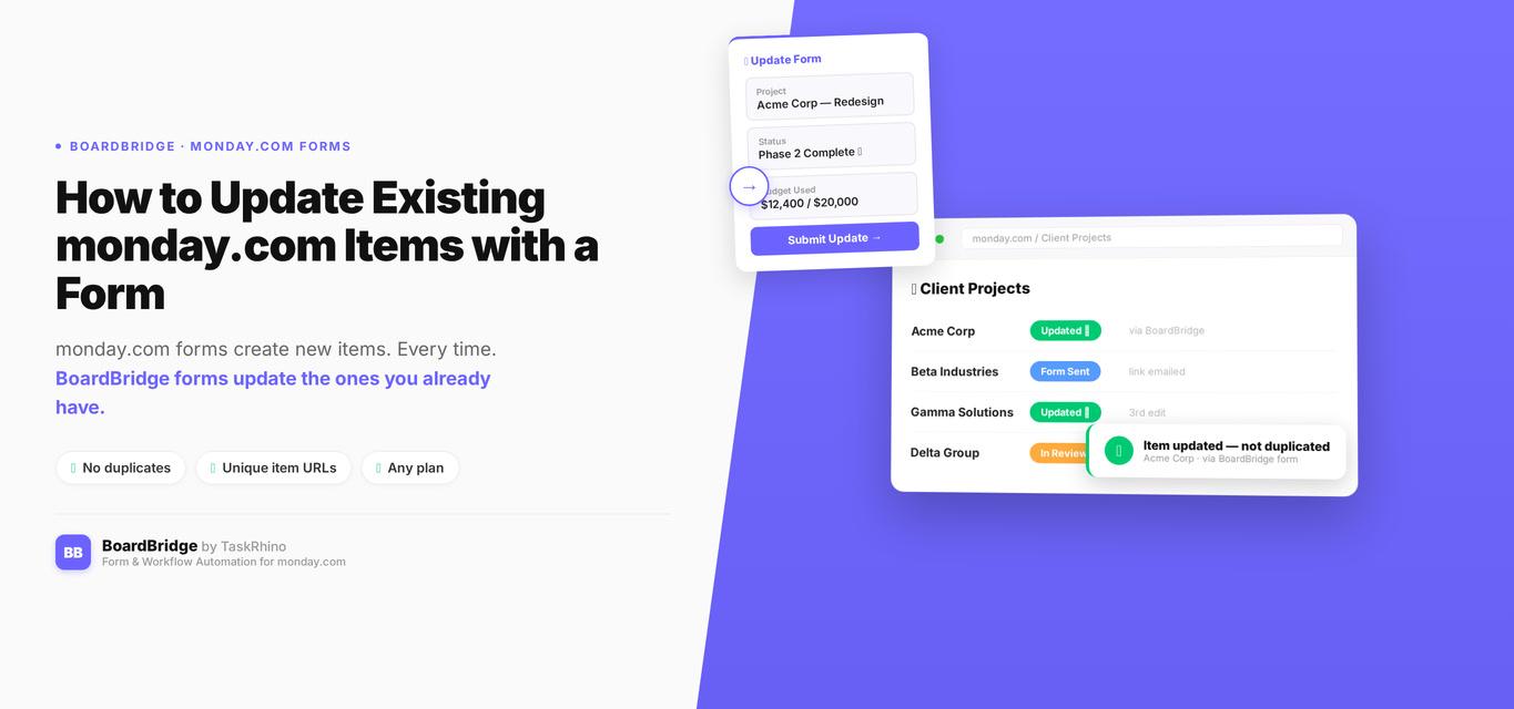 How to update existing monday.com items with a BoardBridge form