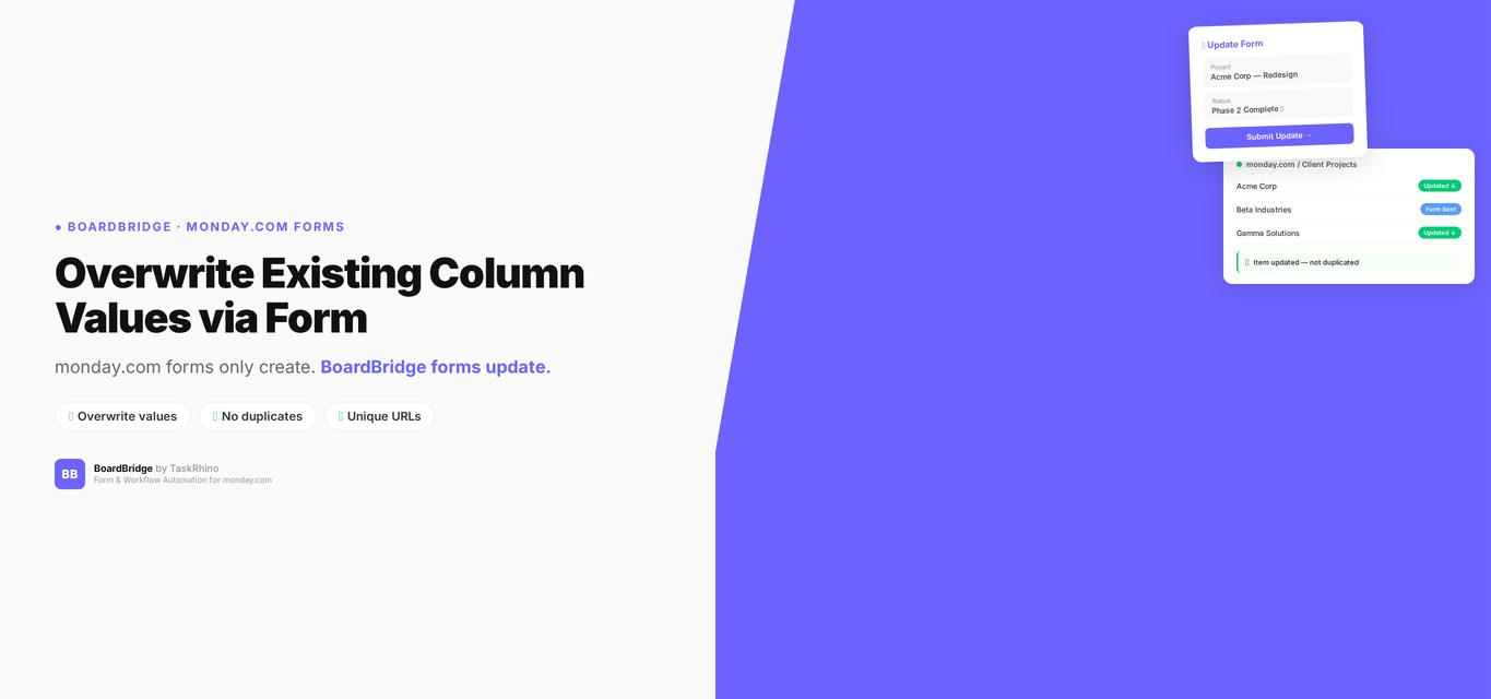 monday.com Form Overwrite Existing Column Values - BoardBridge